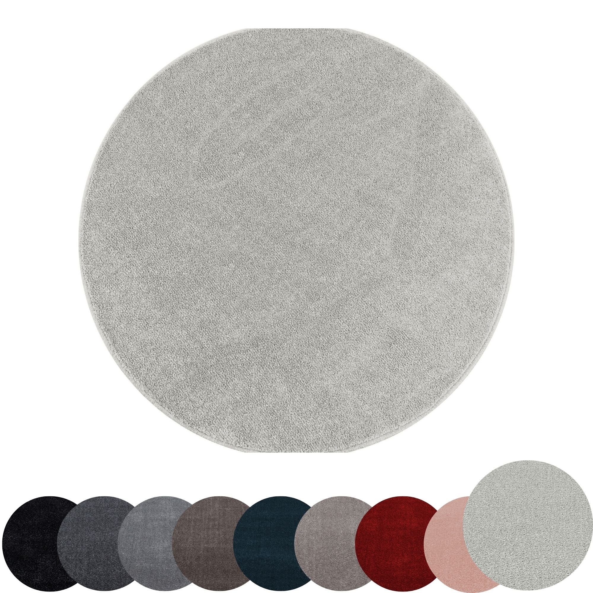 Teppich Unicolor - Einfarbig, HomebyHome, Rund, Höhe: 11 mm, Einfarbig Kurzflor Runder Teppich Wohnzimmer Flauschig Weich Natur