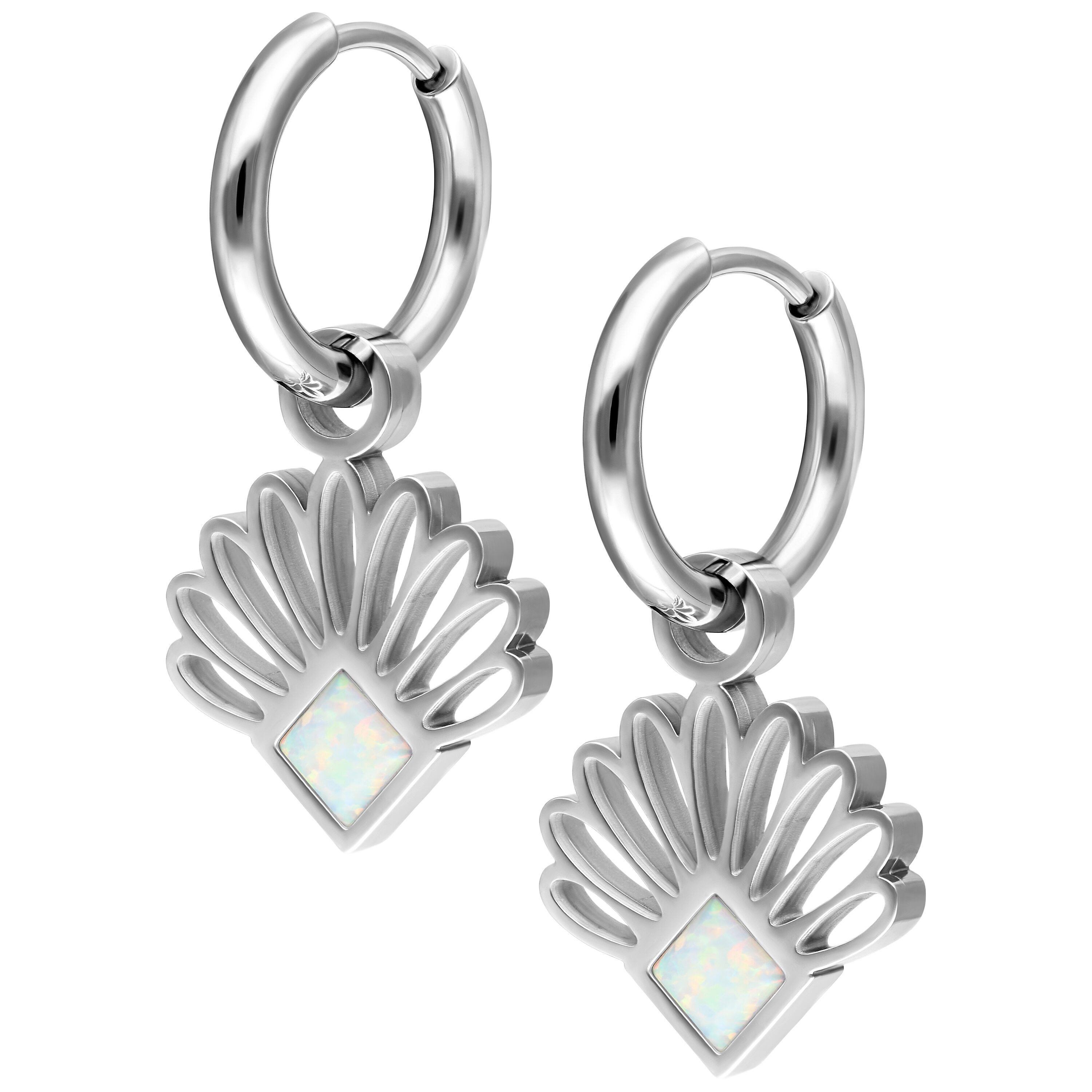 Paar Ohrhänger Synthetic Opal Fan Hoops (Pair) - Silber