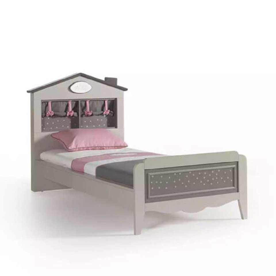 JVmoebel Bett Mädchenbett Bett 100 cm Holzmöbel Kinderbett Holz Grau Modern Design (1-tlg., Bett), Made in Europe