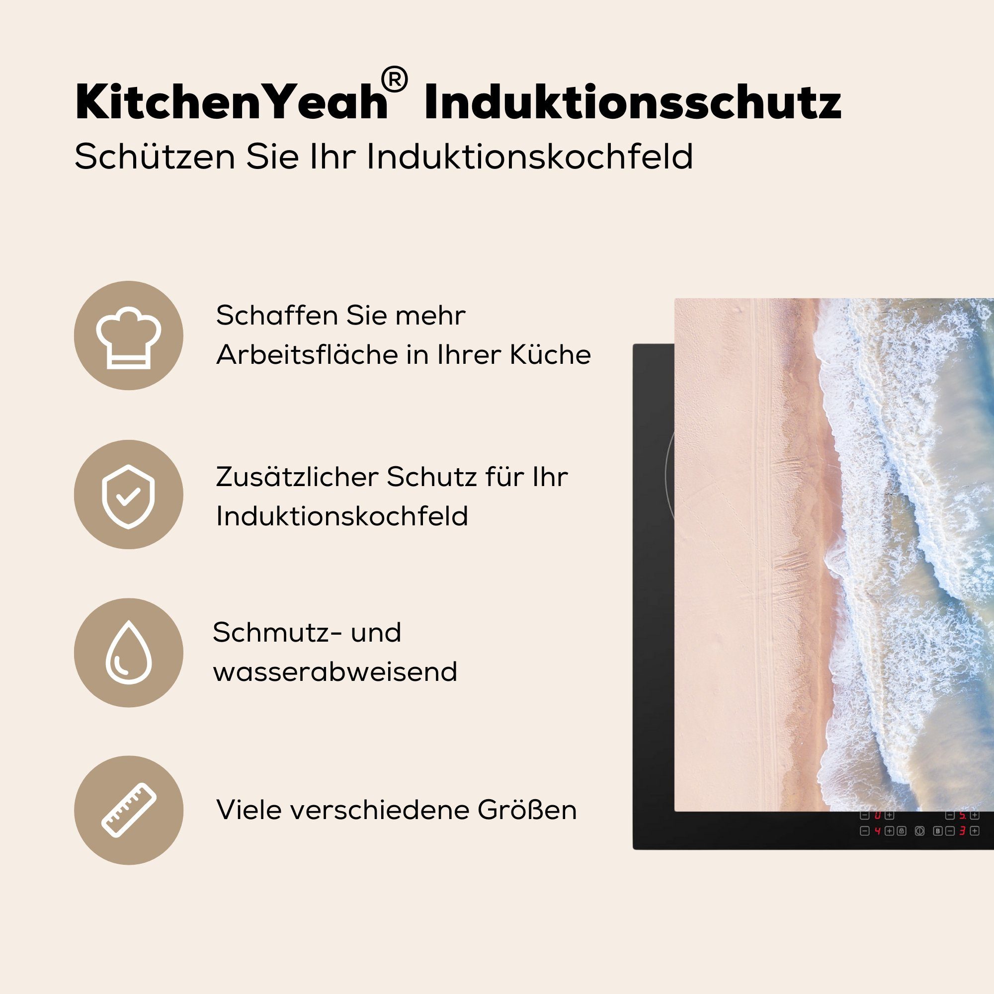 cm, 70x52 tlg), nutzbar, - Natur, Induktionsschutz - Ceranfeldabdeckung (1 Arbeitsfläche Meer MuchoWow Herdblende-/Abdeckplatte Vinyl, - Wasser Mobile