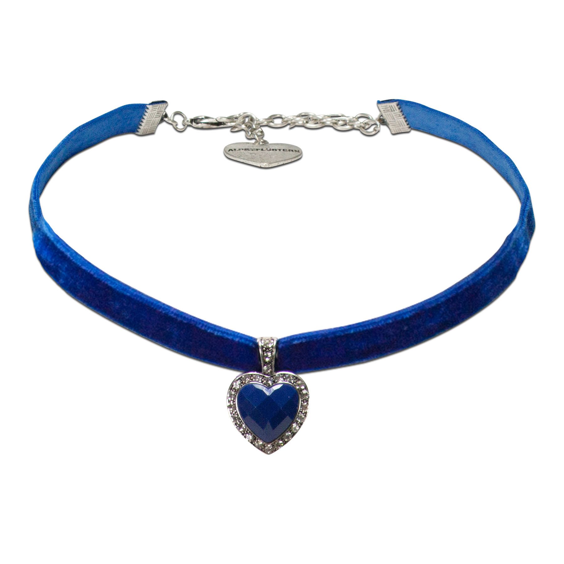 Alpenflüstern Choker Trachten-Samt-Kropfband strassiger Herzstein (blau), - nostalgische Trachtenkette enganliegend, Kropfkette elastisch, elega