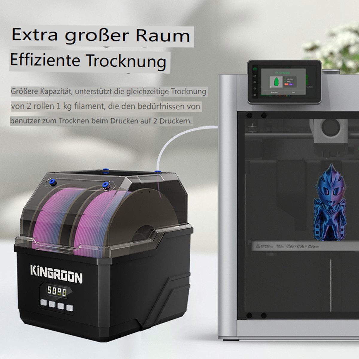 Insma 3D-Drucker 60W Filament Trockner Aufbewahrungsbox für 2 Filamente, PLA, PETG und TPU Filament Trockenbox beheizbar 40-60°C