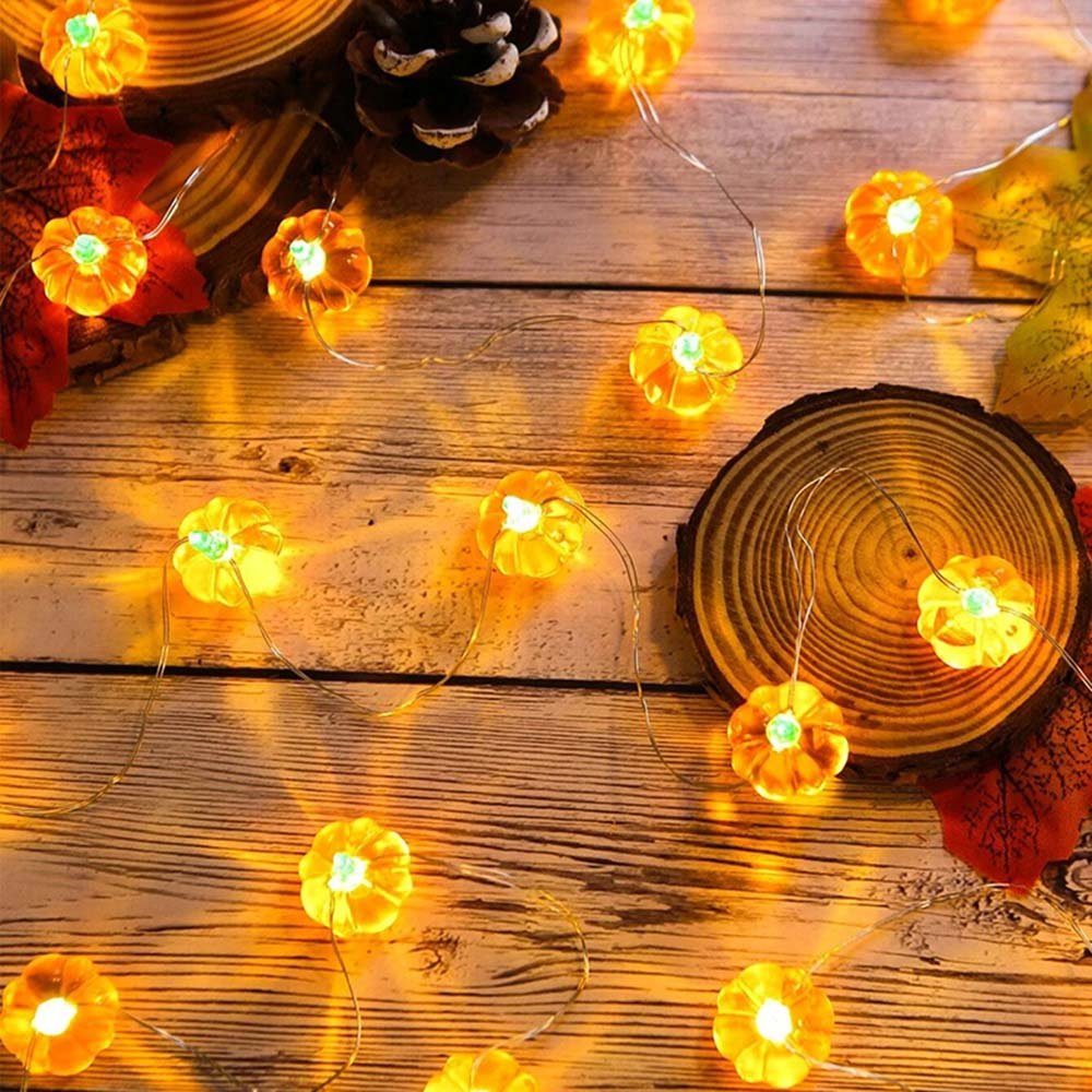 MUPOO LED-Lichterkette Halloween Deko LED 20/30LEDs 2M/3M Batterie LED Thanksgiving LED Girlande, Dekolicht,Warmweiß für Autumn Kunststoff Nachtlicht