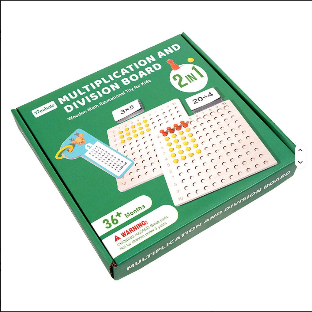 White Fox Studio Lernspielzeug 2-in-1 Holz-Rechenbrett – Multiplikation & Division ab 3 Jahren (Rechnen, 1-St., Division Multiplikation), 2-in-1 Funktion: Multiplikation & Division in einem Brett