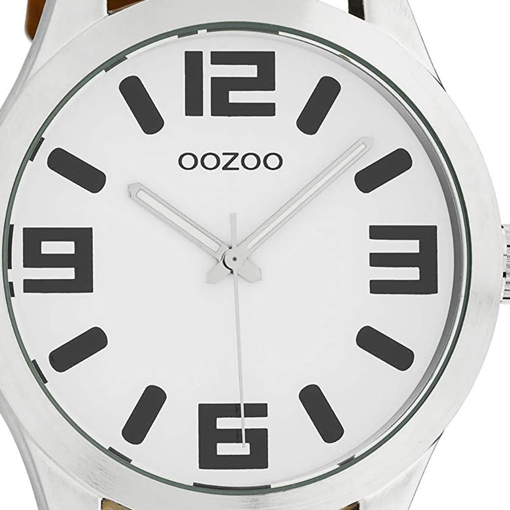 groß 46mm) Damenuhr Damen Armbanduhr OOZOO extra rund, Timepieces Quarzuhr (ca. Fashion-Style Lederarmband, C1051, Oozoo