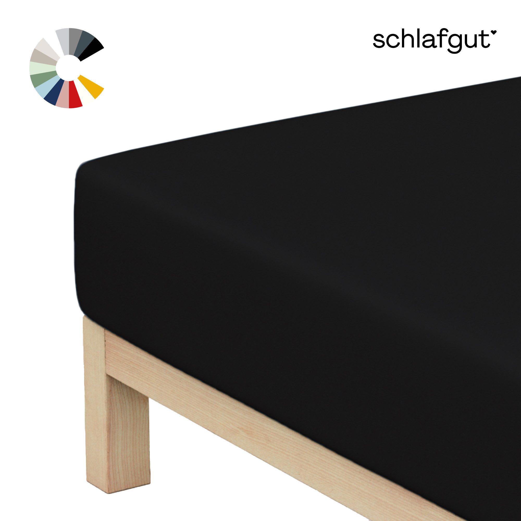 Schlafgut Spannbettlaken Basic Cotton Bettlaken, 160 g/m², 100% Baumwolle, Spannbetttuch, Jersey, Gummizug: rundum, (1 Stück), Spannbettlaken bis 20 cm Matratzenhöhe, bügelfrei und pflegeleicht
