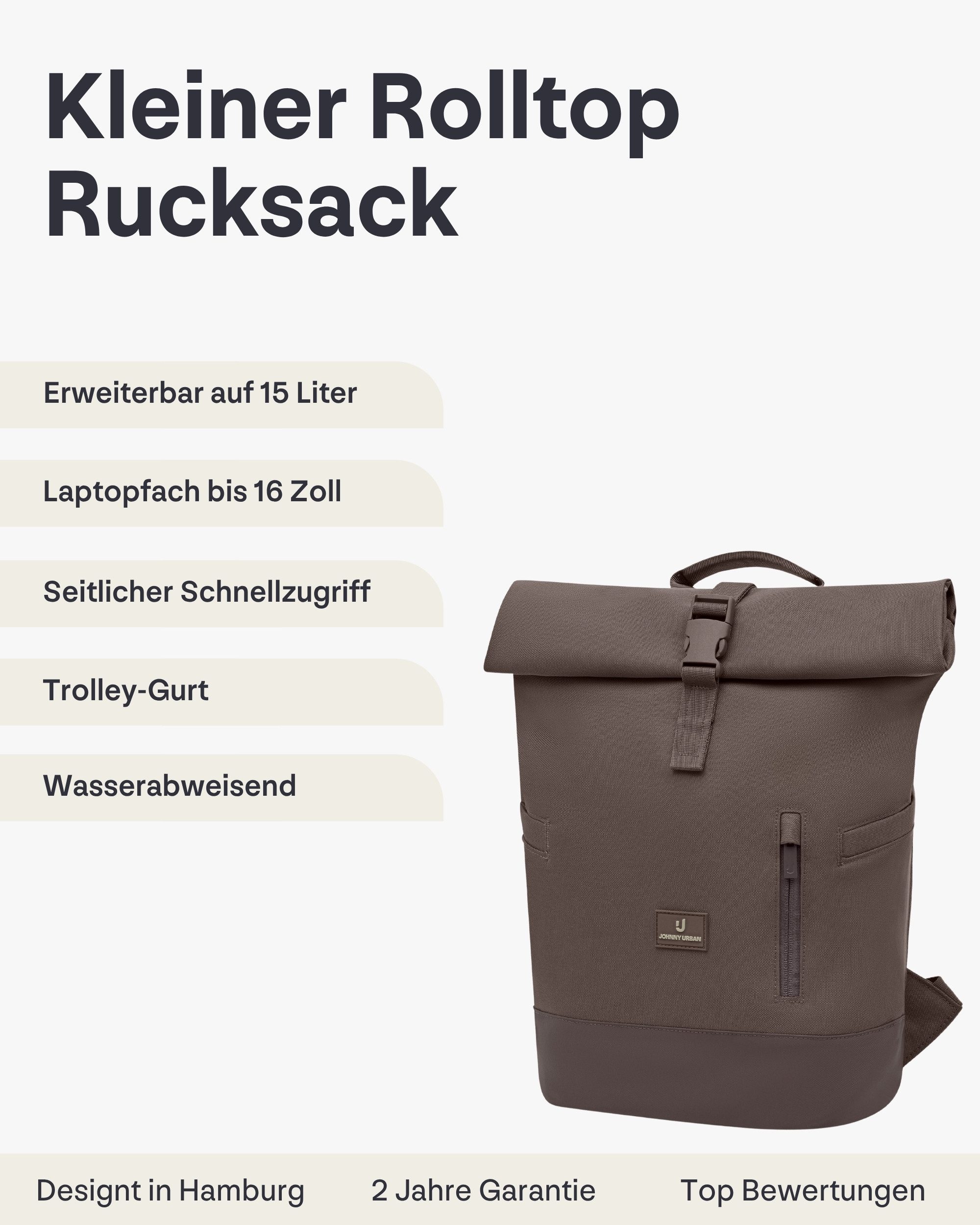Johnny Urban Cityrucksack Luca Small Rolltop Rucksack (1-tlg), Gepolstertes Laptopfach, Wasserabweisend