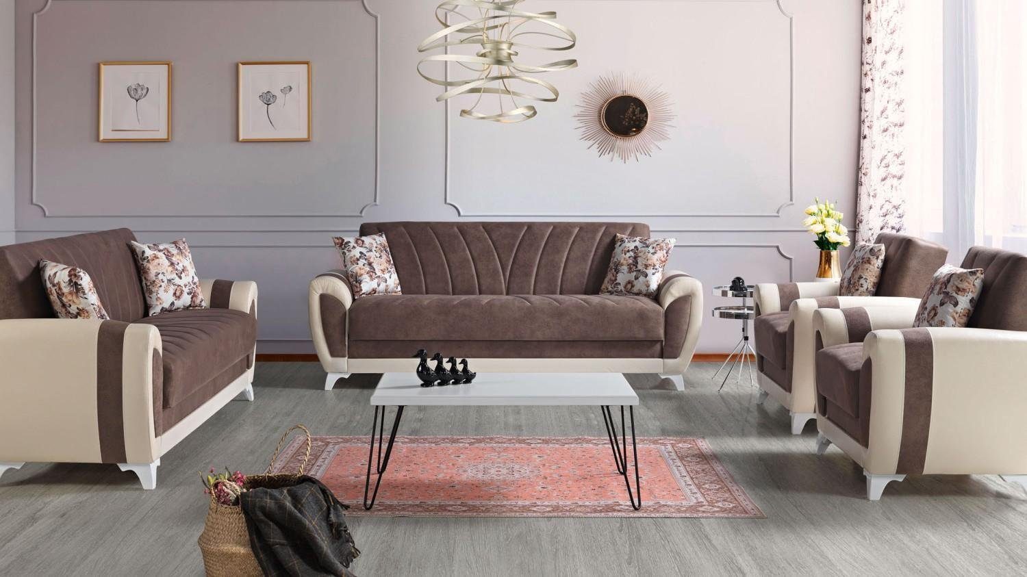 JVmoebel Wohnzimmer-Set Schlafsofa Sofagarnitur 3+2+1+1 Sitzer Textil Sofa Sessel Komplett, (3 Sitzer / 2 Sitzer / 2x Sessel), Made In Europe