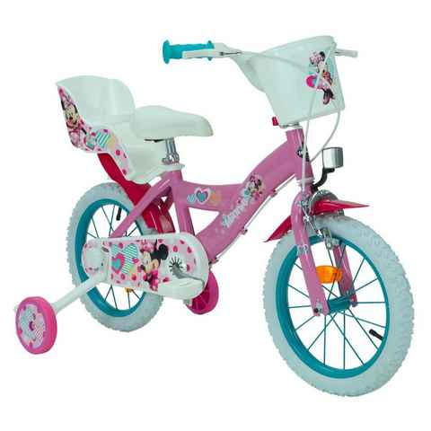 Toimsa Bikes Kinderfahrrad 14 Zoll Kinder Mädchen Fahrrad Mädchenfahrrad Rad MINNIE Mouse 613, 1 Gang, Puppensitz, Korb, Stützräder