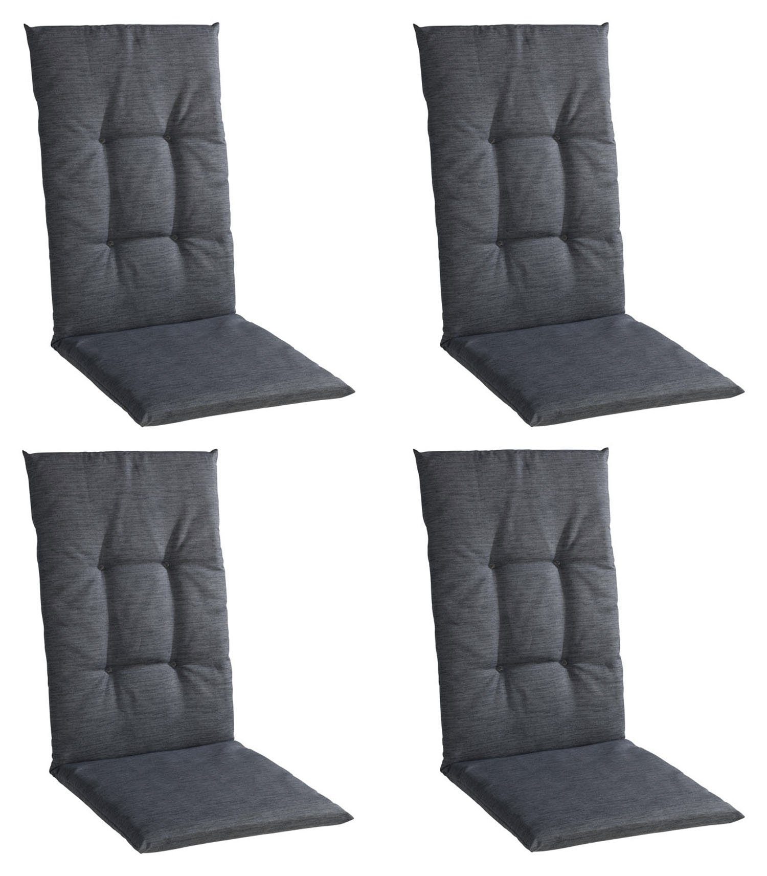 GO-DE Polsterauflage INDIGRO, 4er Set, für Hochlehner, Dunkelgrau, Baumwolle, Polyester, B 48 x L 118 cm