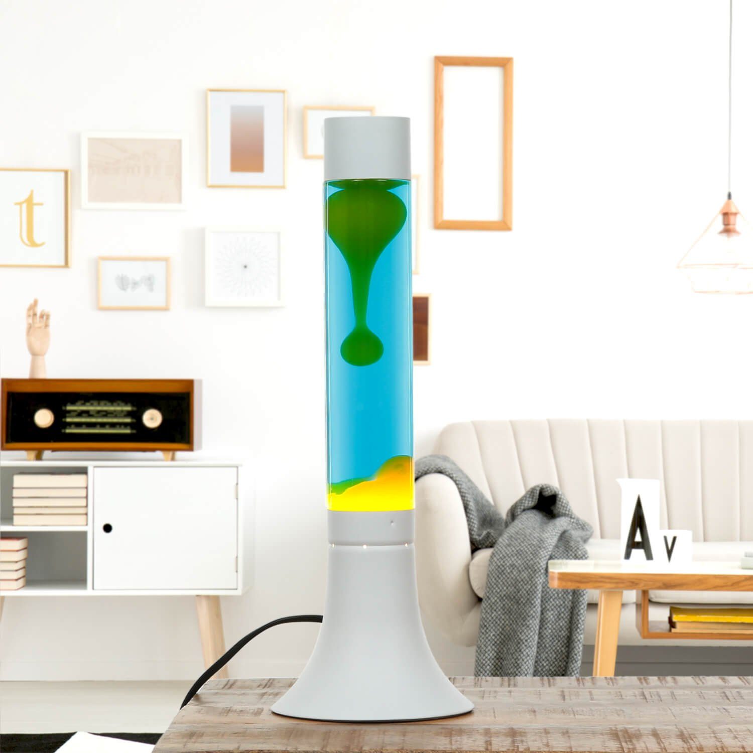 Licht-Erlebnisse Lavalampe YVONNE, Warmweiß, Tischlampe Blau Gelb farbenfro günstig online kaufen