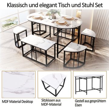 MODFU Essgruppe Esstisch mit 4 Stühlen, (7-tlg., 140*70*76cm, belastbar 120 kg MDF-Sitzfläche), Küchen Esstisch Set ausStahlrahmen