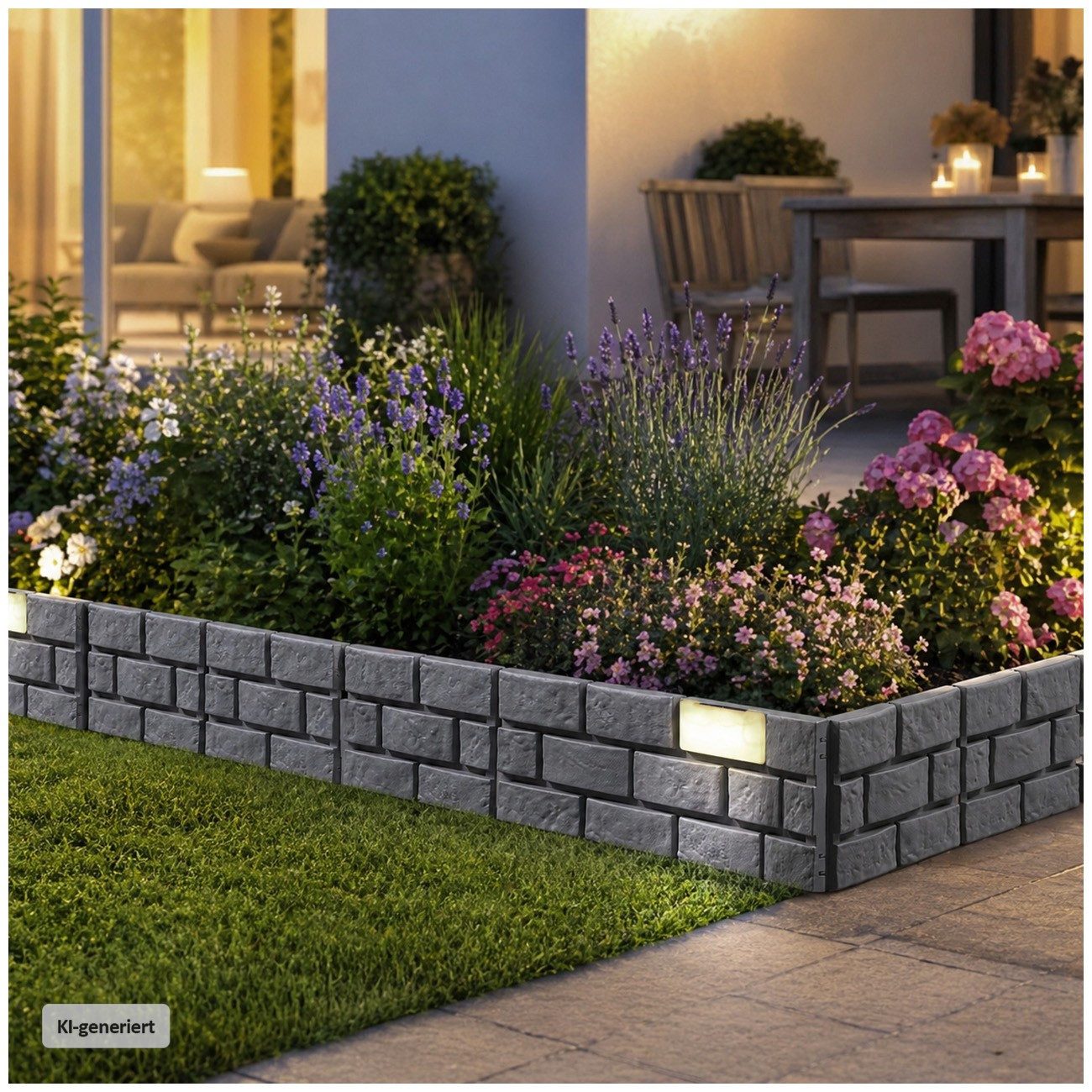 HTI-Living Beetumrandung Beeteinfassung Nessa Solar, LxH: 43.5x29 cm, Set, 4 Module, davon 1 Modul mit Solarpanel, Beetbegrenzung Beetumrandung