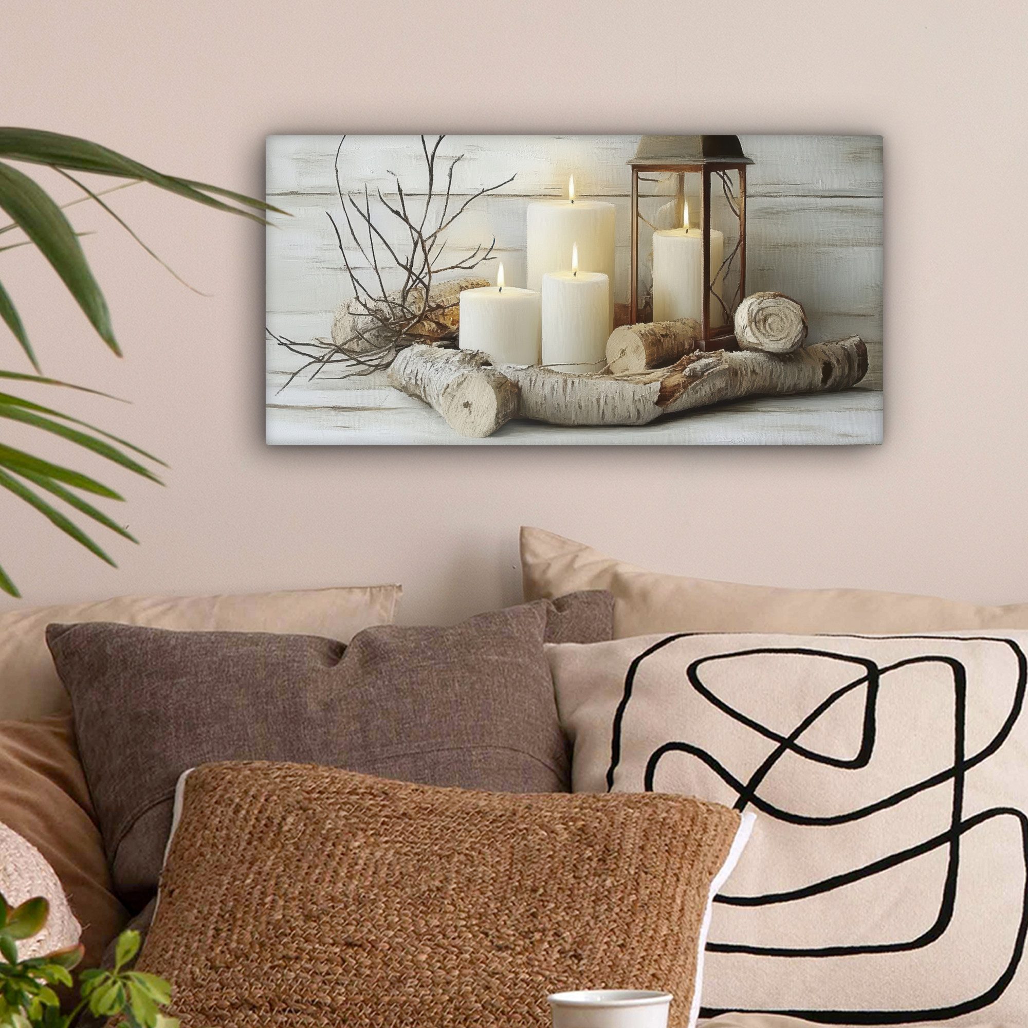 OneMillionCanvasses® Leinwandbild Panorama Stilleben - Weiß - Kerzen - Rust günstig online kaufen