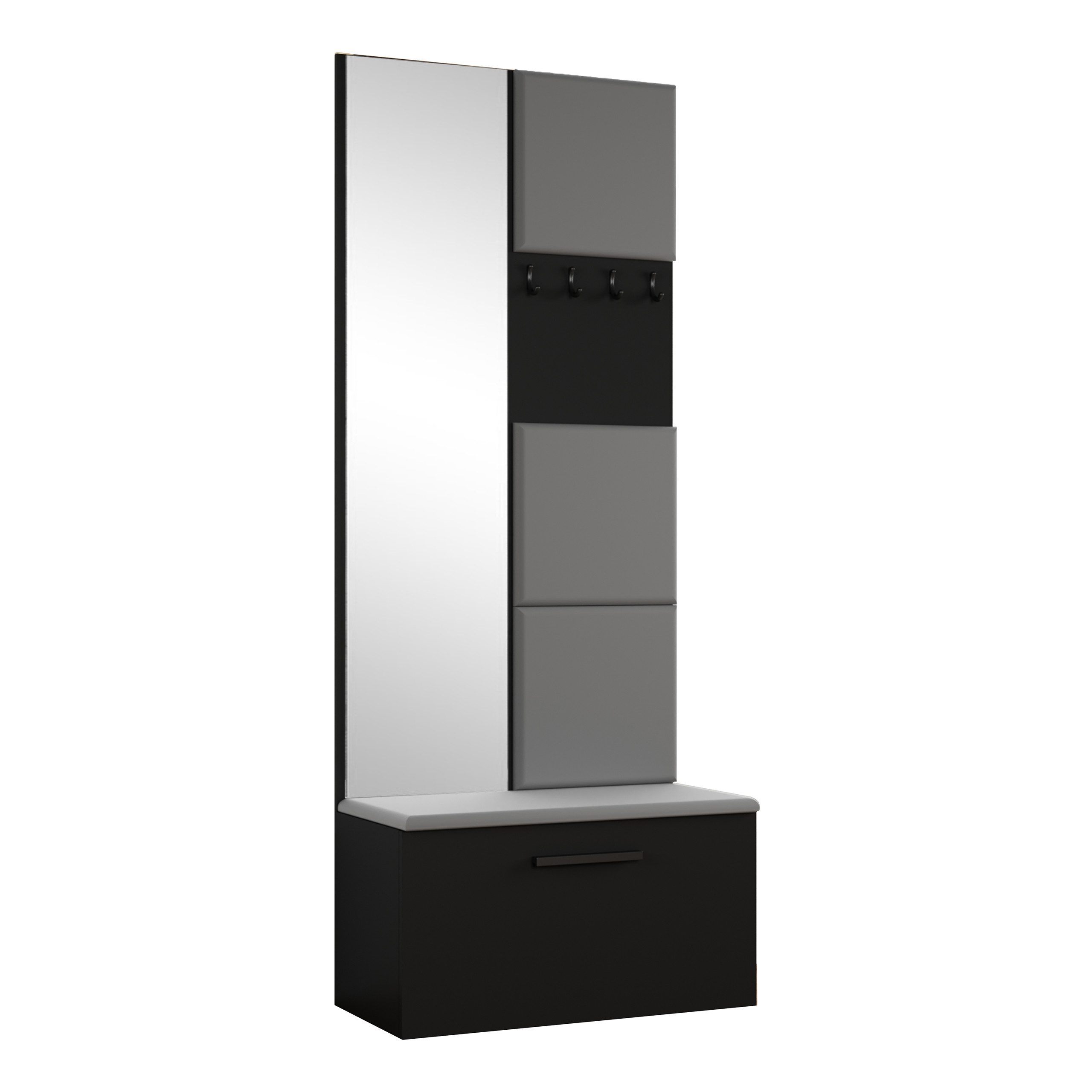 Masseno Garderobenschrank MODULO 80,6 x 204 cm Flurmöbel mit Spiegel Schwarz