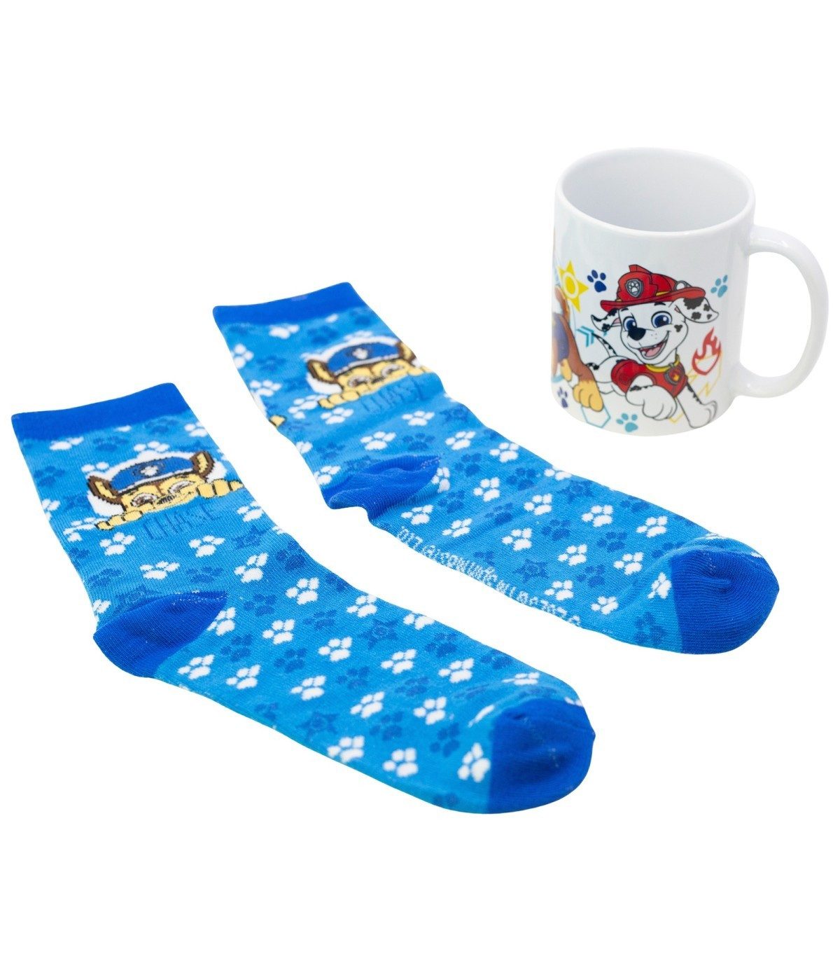 PAW PATROL Tasse Geschenkset mit Keramiktasse und Socken Größe 31 bis 38, 2-tlg., Keramik, Tasse, Geschenkset mit Keramiktasse und Socken
