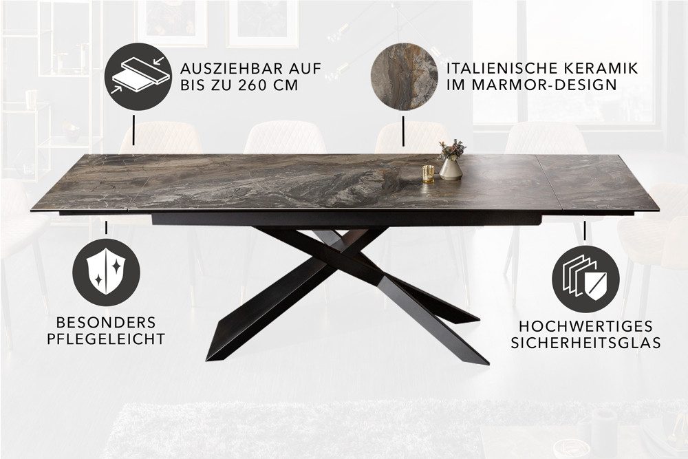 riess-ambiente Esstisch EUPHORIA 180-220-260cm taupe anthrazit - Keramik made in Italy (Einzelartikel, 1-St), 3 Auszugsstufen für bis zu 12 Personen – ideal für – Bild 5 von 5