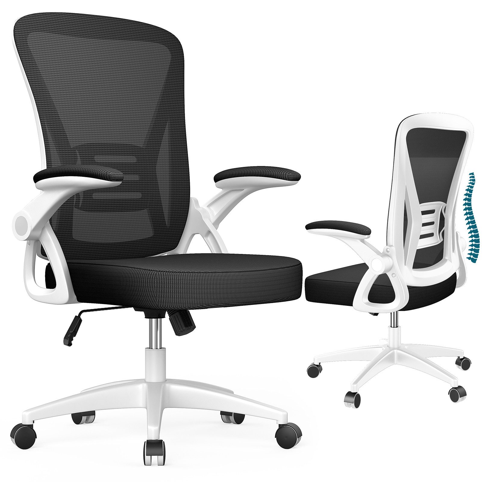 Gywowken Bürostuhl Schreibtischstuhl mit Atmungsaktiv Netzbespannung, Sessel mit 90° klappbarer Armlehne – Lordosenstütze – höhenverstellbar