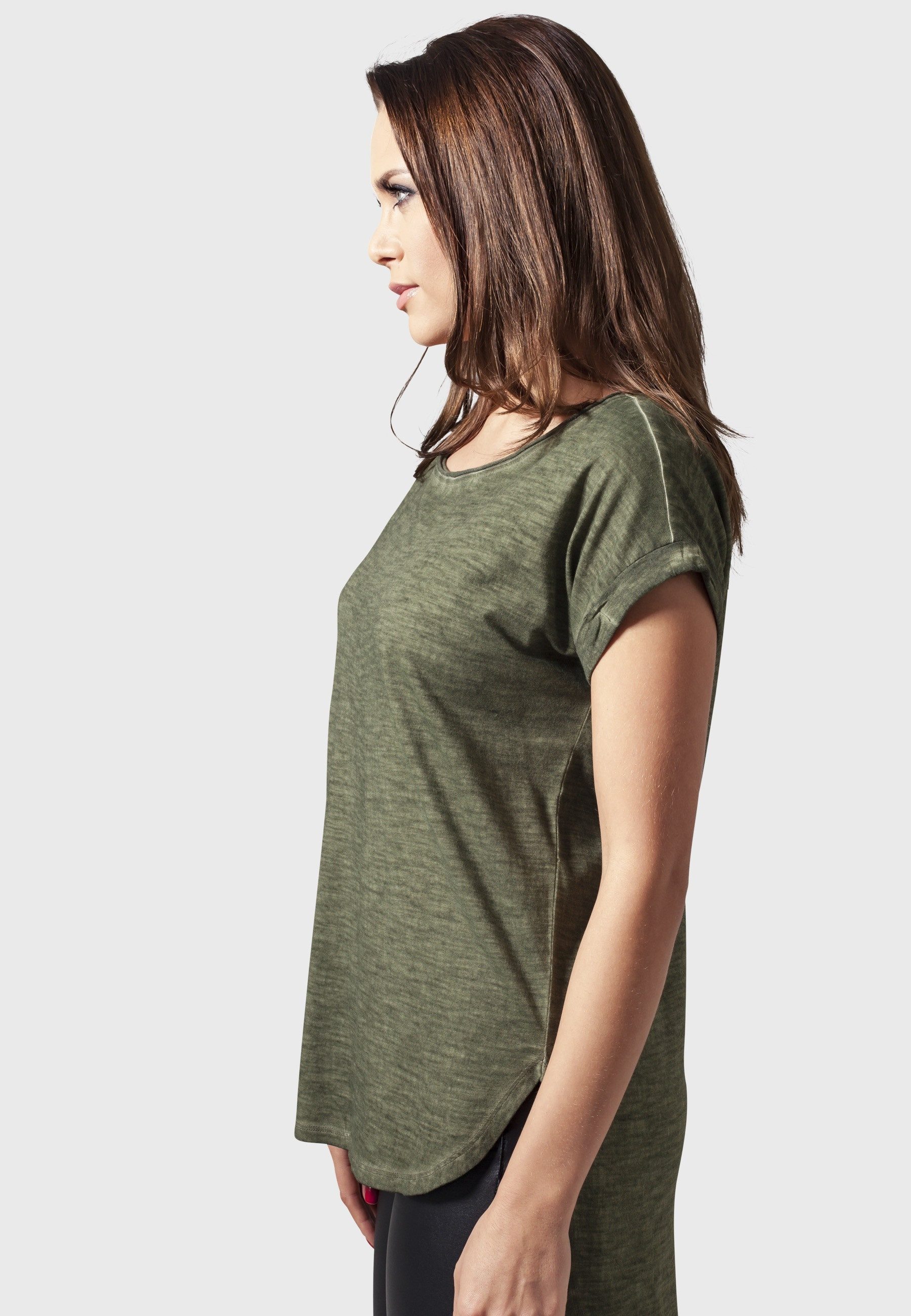 URBAN CLASSICS Kurzarmshirt Urban Classics Damen Ladies Long Back Shaped Spray Dye Tee (1-tlg)