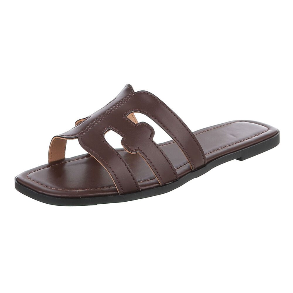 Ital-Design Damen Pantoletten mit Cut-out-Design, flach Pantolette (91970937) Blockabsatz Pantoletten in Braun