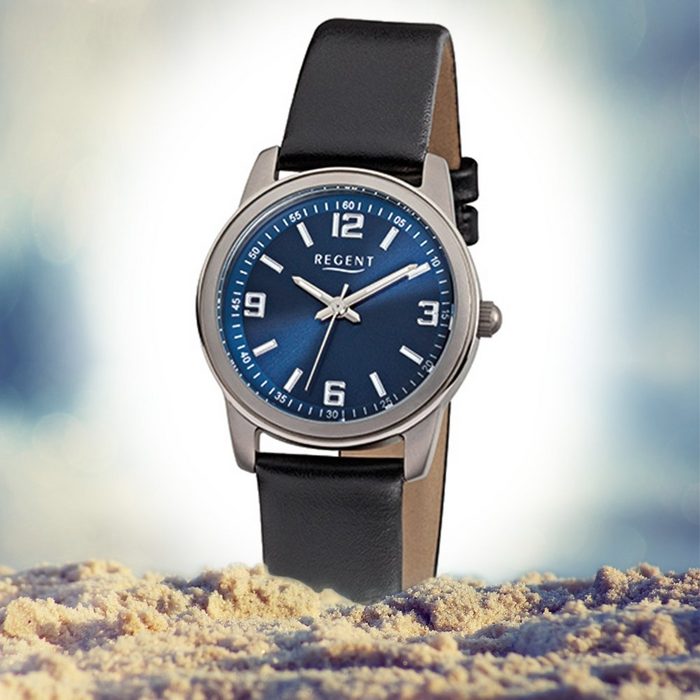 Regent Quarzuhr Regent Damen-Armbanduhr schwarz Analog (Armbanduhr) Damen Armbanduhr rund klein (ca. 27mm) Titan Elegant BQ9814