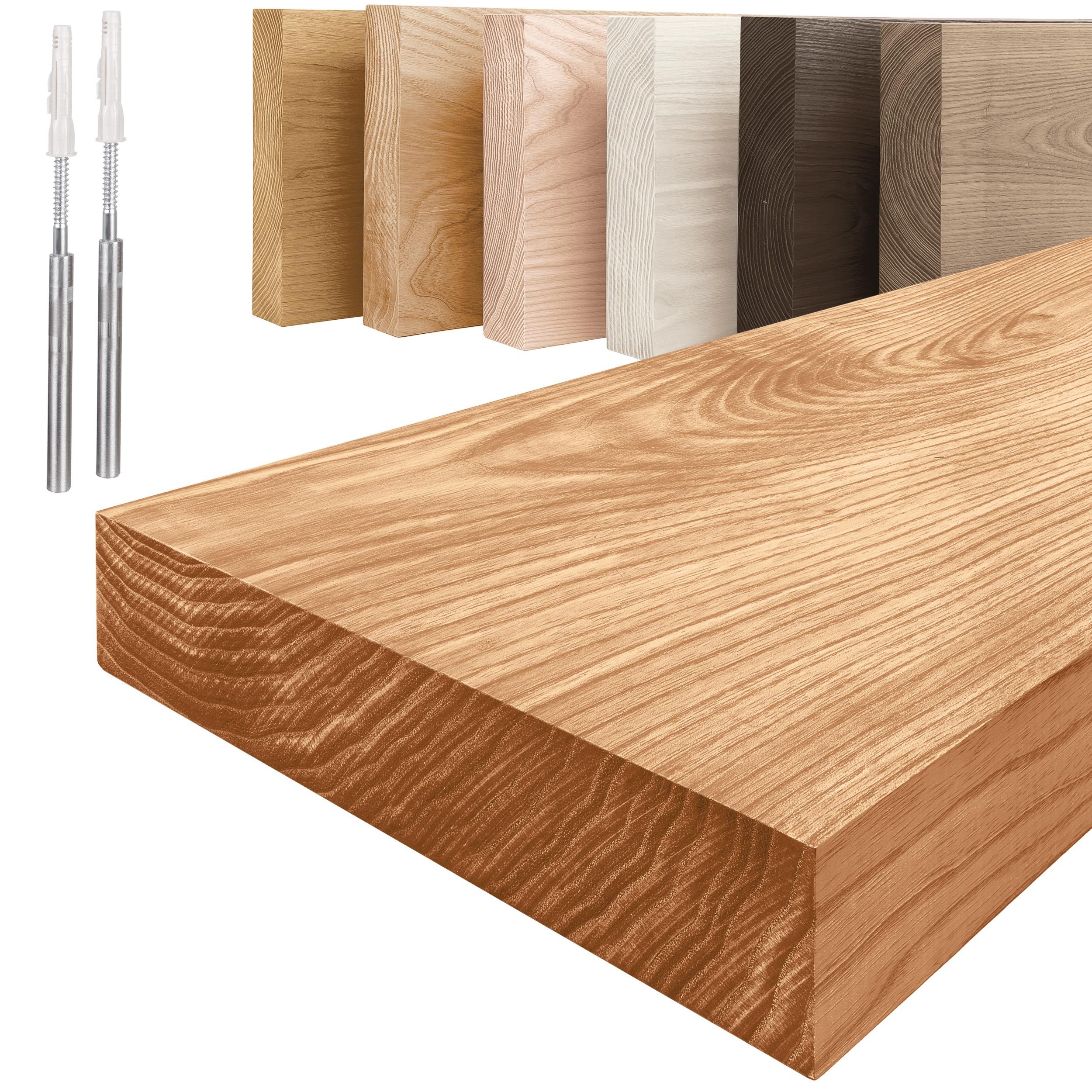 LAMO Manufaktur Wandregal Holz Gerade, Regal Farbe: Dunkel, Invisible: Schweberegal, 40 cm, Komplett-Set, 40mm stake Massivholzplatte