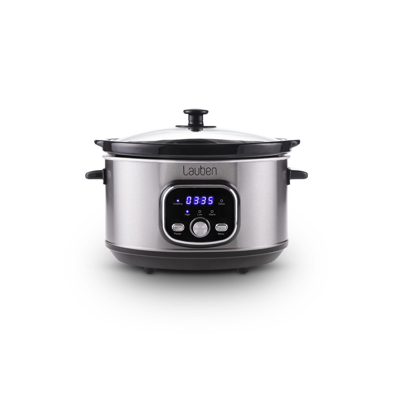 Lauben Schongarer Slow Cooker 3500SB, Premium-Keramiktopf, geringer Verbrauch, 200,00 W, 2 automatische Temperaturstufen, Startverzögerung, Temperaturhaltung