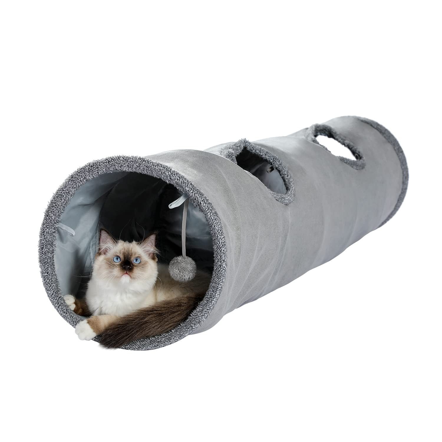 Purpurra Tiertunnel Faltbar Katzentunnel mit Ball Rascheltunnel, Durchmesser 30 cm