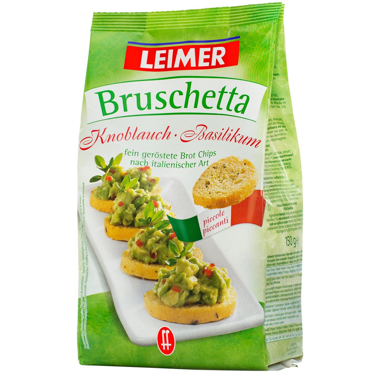 Leimer Knabberei, Leimer Bruschetta geröstete Brot Chips Knoblauch und Basilikum 150g