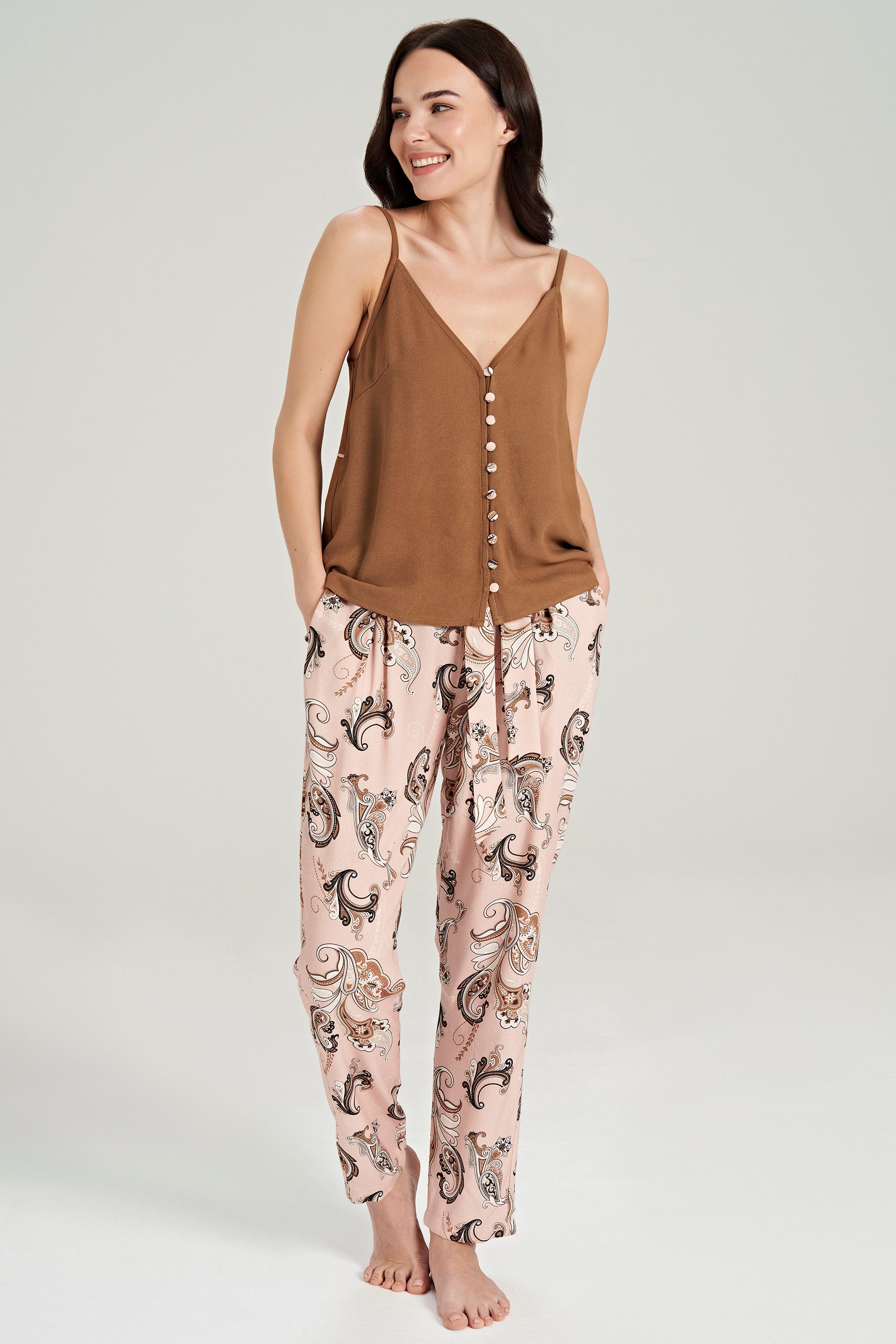 FEYZA Pyjama Damen Pyjama-Set aus Viskose mit Schal-Muster – 2-teilig