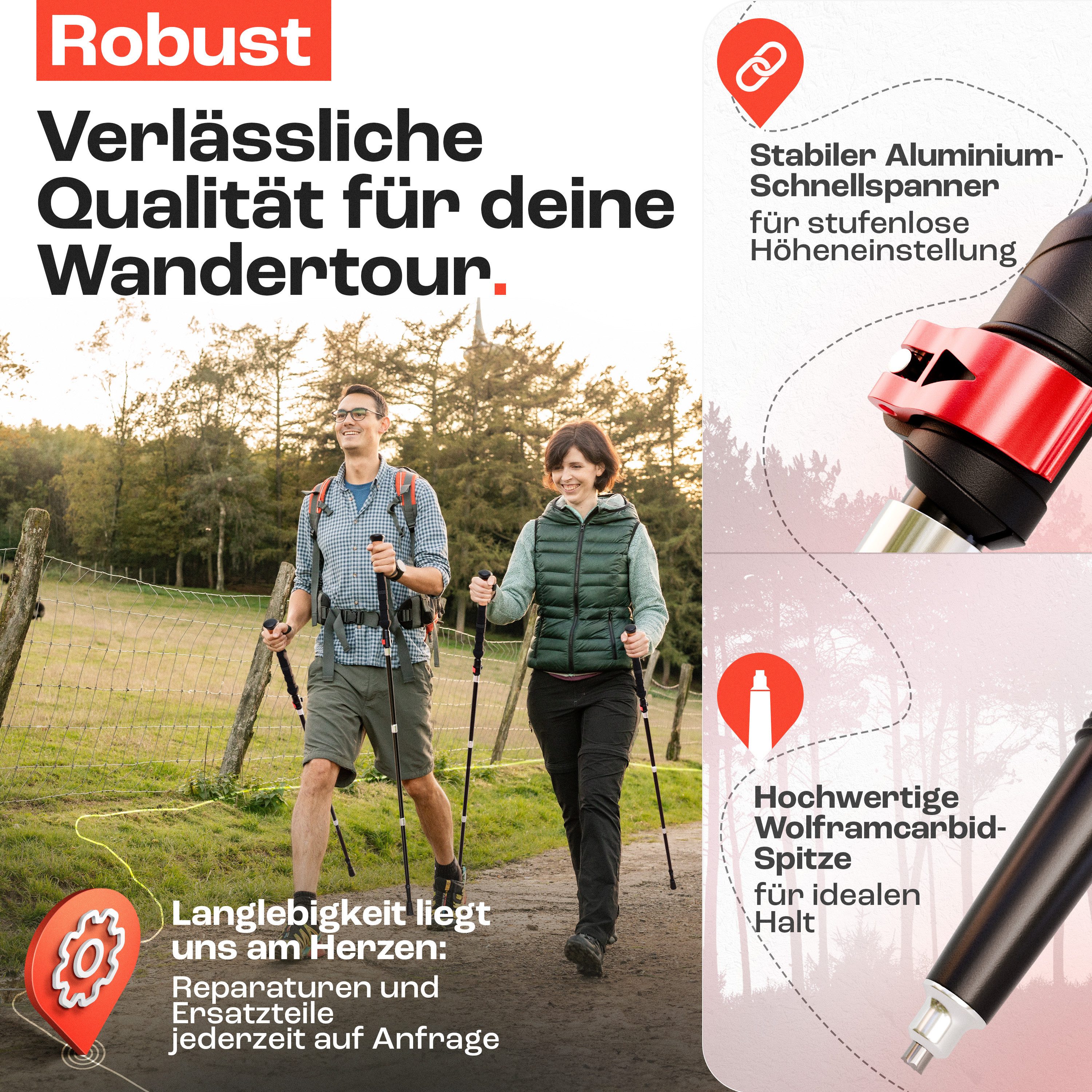 Rothwild Wanderstöcke Luchs, faltbare Trekkingstöcke mit Kork-Griff, verschiedene Größen, umfangreiches Zubehör