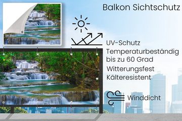 MuchoWow Balkonsichtschutz Wasserfall - Bäume - Natur - Dschungel (1-St) Balkonbanner, Sichtschutz für den Balkon, Robustes und wetterfest