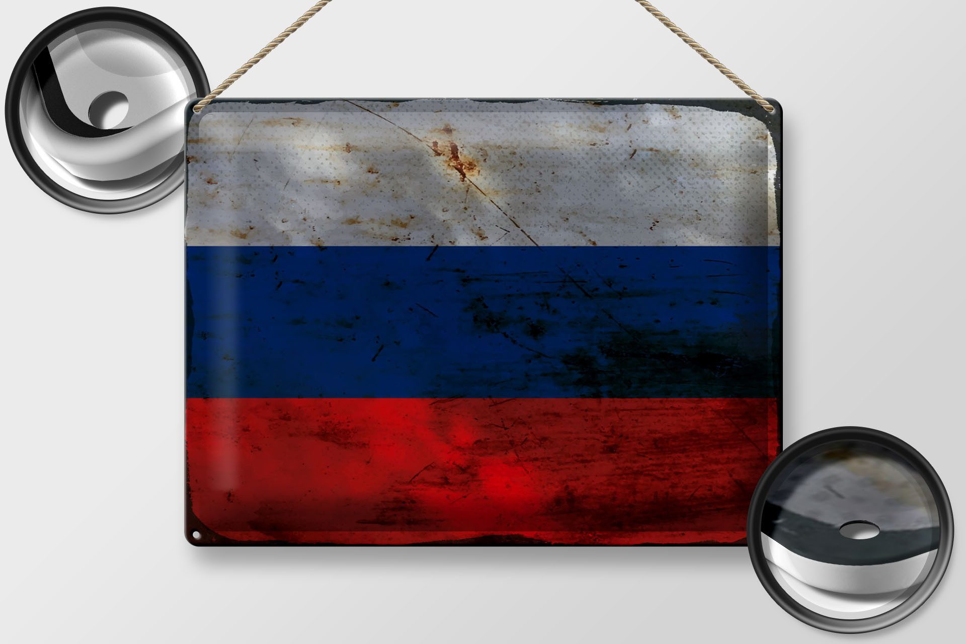 Femer GmbH Metallschild Flagge Russland 40x30cm Flag of Russia Rost, (1 St), gewölbte Oberfläche, abgerundete Ecken, umgeschlagene Kanten