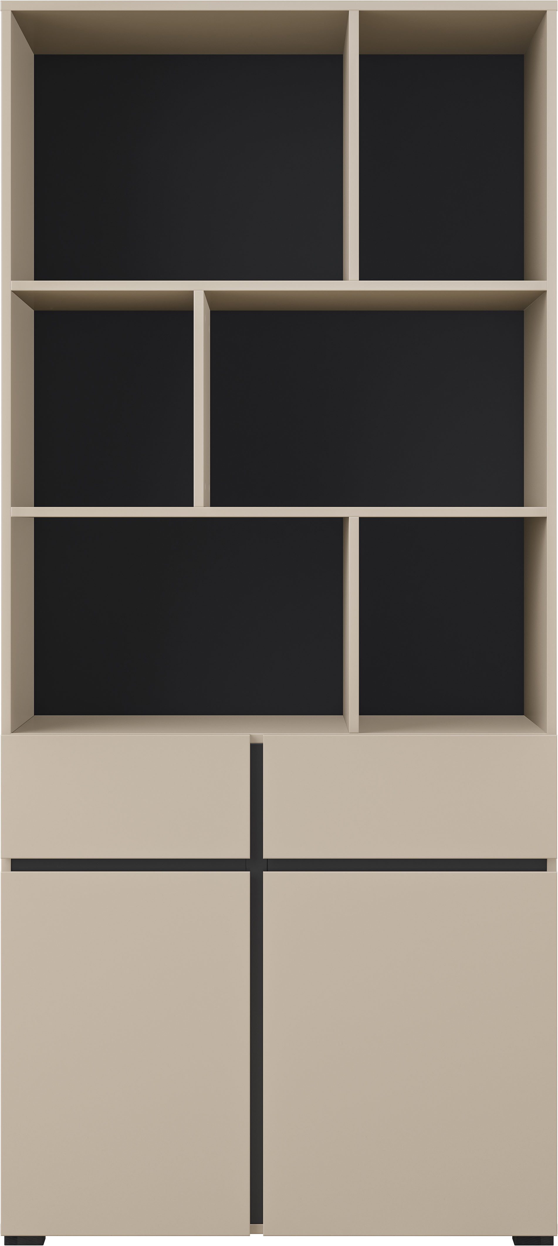 OTTO home Aktenschrank Cross, Breite 85 cm, modernem grifflose Standregal, Bücherregal Standregal mit 6 offene Fächern, 2 Schubladen und 2 Türen, Büroregal – Bild 4 von 5