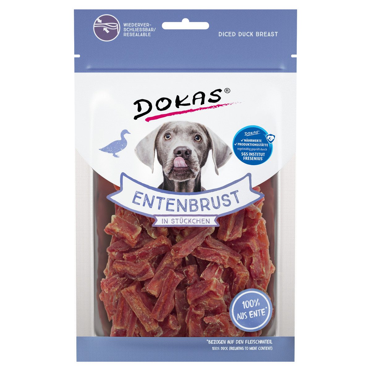 Dokas Entenbrust in Stückchen 70 g, Snack für: Hund
