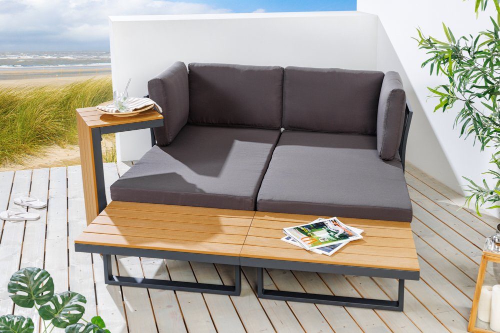 riess-ambiente Sitzgruppe · · LOUNGE IBIZA MODULAR natur, & inkl. / · 3-tlg), Tisch 250cm (Set, wetterfest Lounge / grau · Gartenmöbel-Sets anthrazit Sofa Outdoor