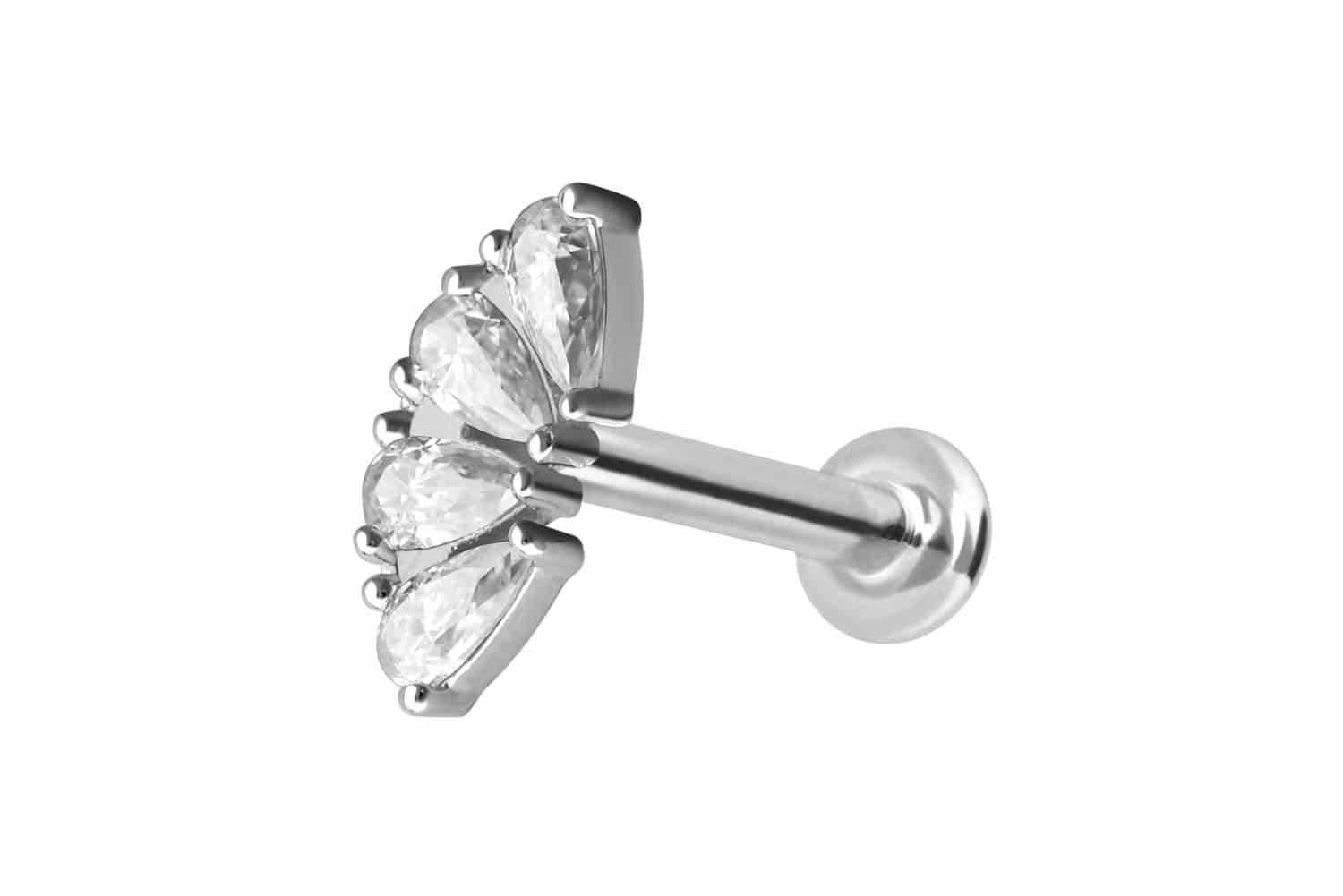 Piercing-Set 14 Karat Gold Labret mit Innengewinde MOISSANIT-BOGEN