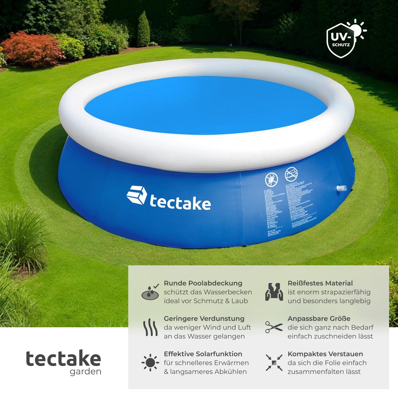 Thumbnail - tectake Pool-Abdeckplane Poolabdeckung, rund und selbstschwimmend