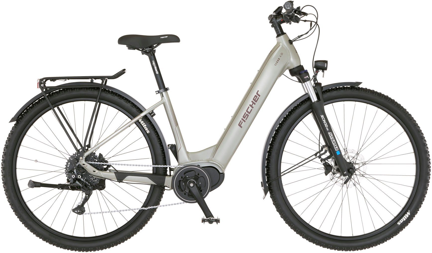FISCHER Fahrrad E-Bike Mountainbike TERRA 4.0i 43, 10 Gang Shimano Deore Schaltwerk, Kettenschaltung, Mittelmotor, 630 Wh, (mit Fahrradschloss), Pedelec, Elektrofahrrad für Damen und Herren, MTB