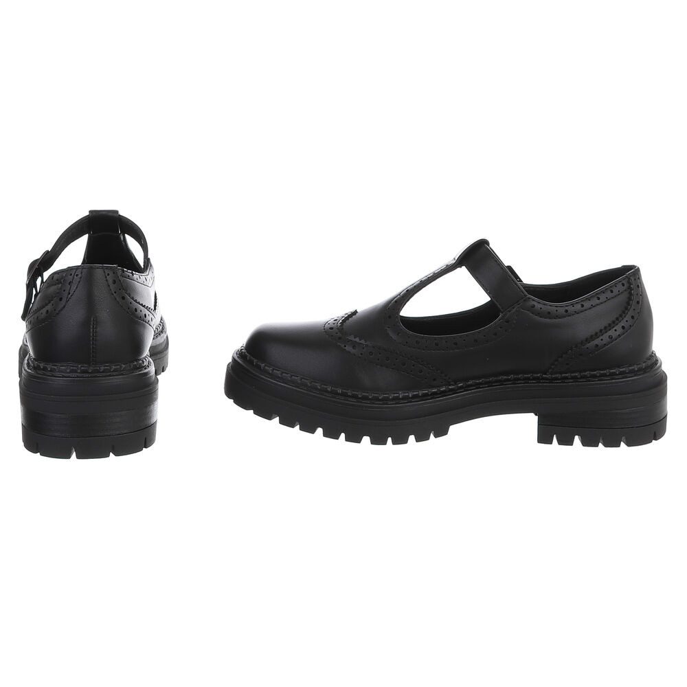Ital-Design Damen Mary Jane Halbschuh mit Profilsohle Plateaupumps (91849588) Blockabsatz Schnür- & Riemchenpumps in Schwarz – Bild 5 von 5