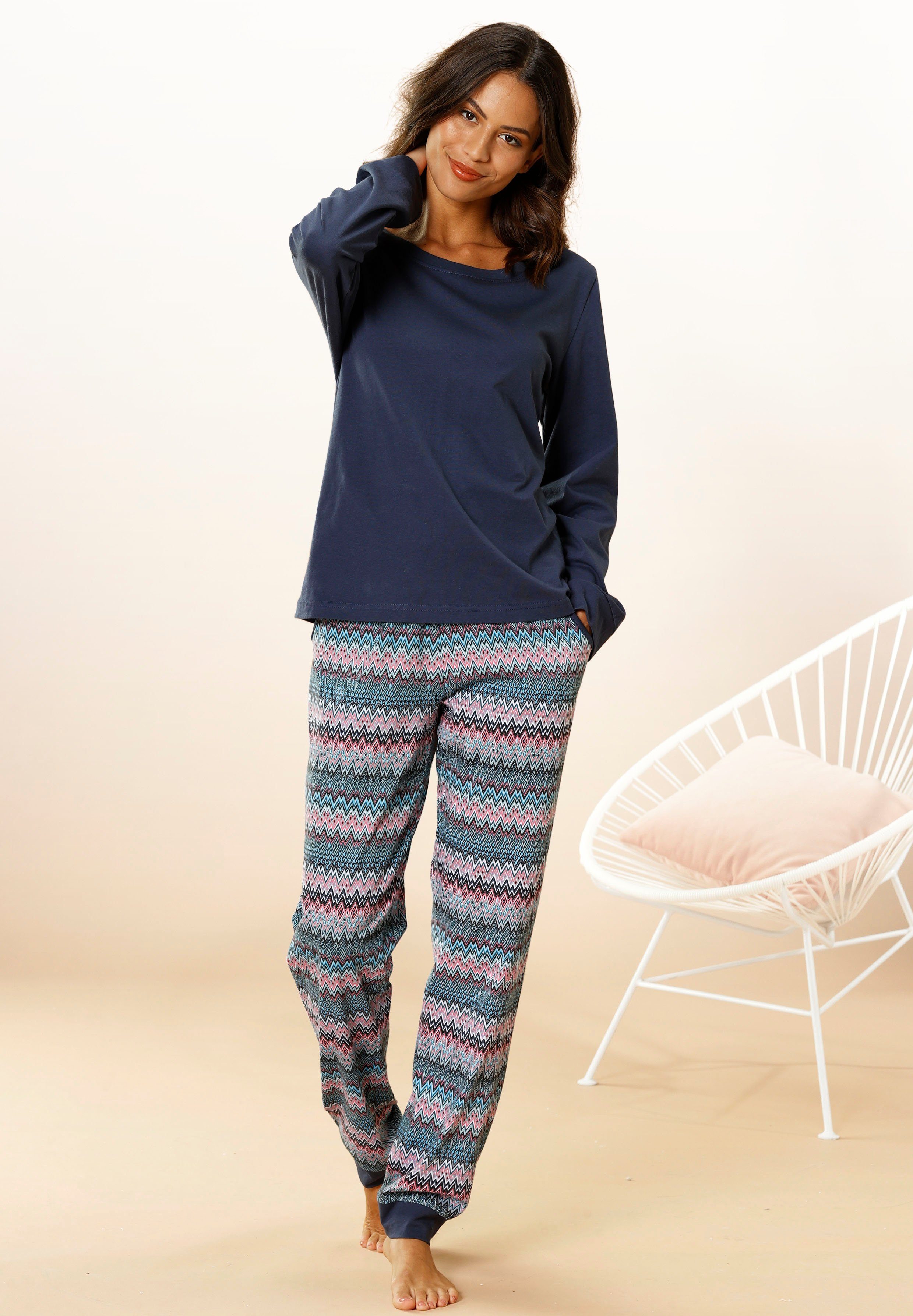 Vivance Dreams Pyjama (2 tlg., 1 Stück) mit buntem Zick-Zack-Muster