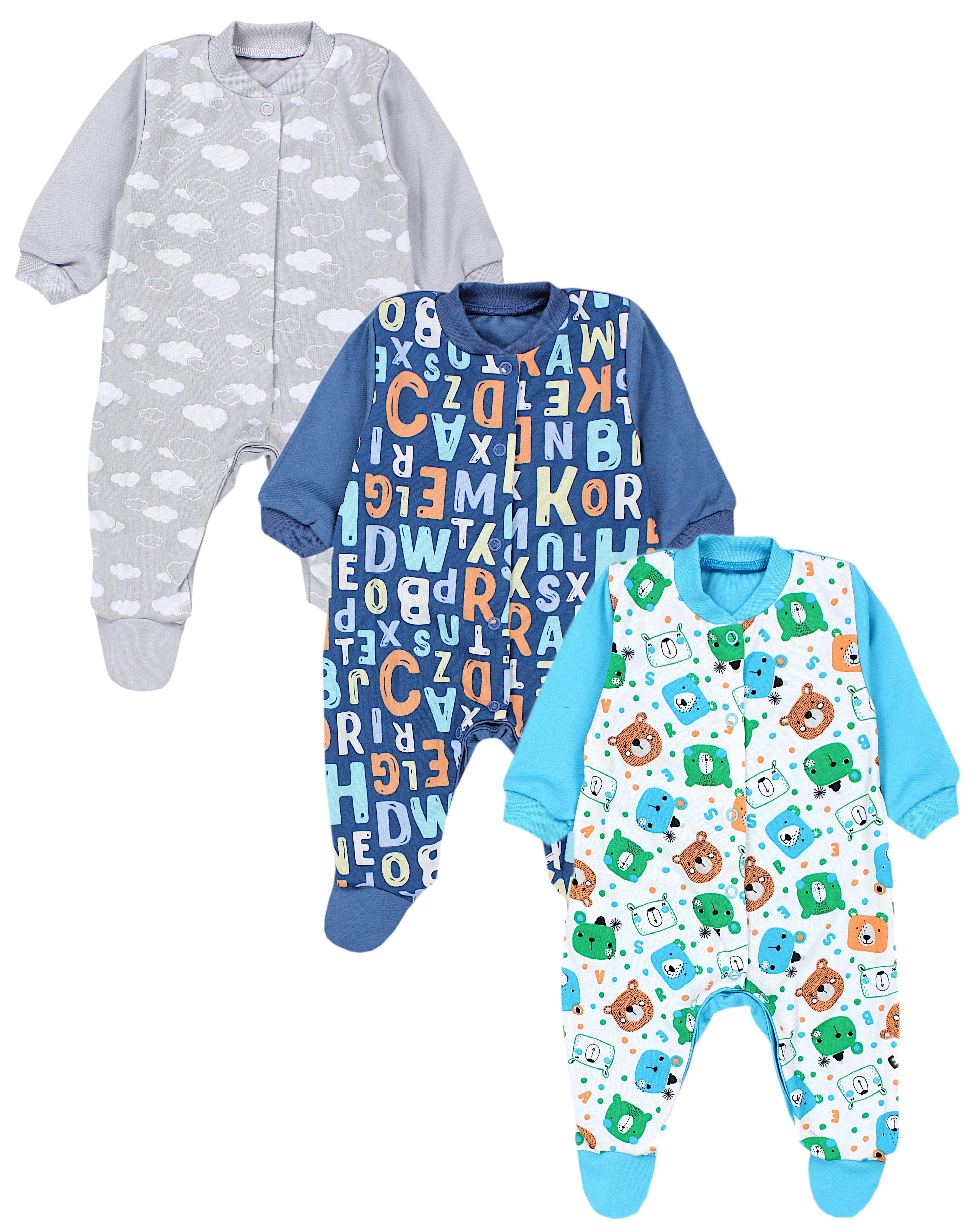 TupTam Schlafoverall Baby Jungen Schlafstrampler Langarm Schlafanzug mit Fuß 3er Pack Farbenmix 5 | Schlafoveralls
