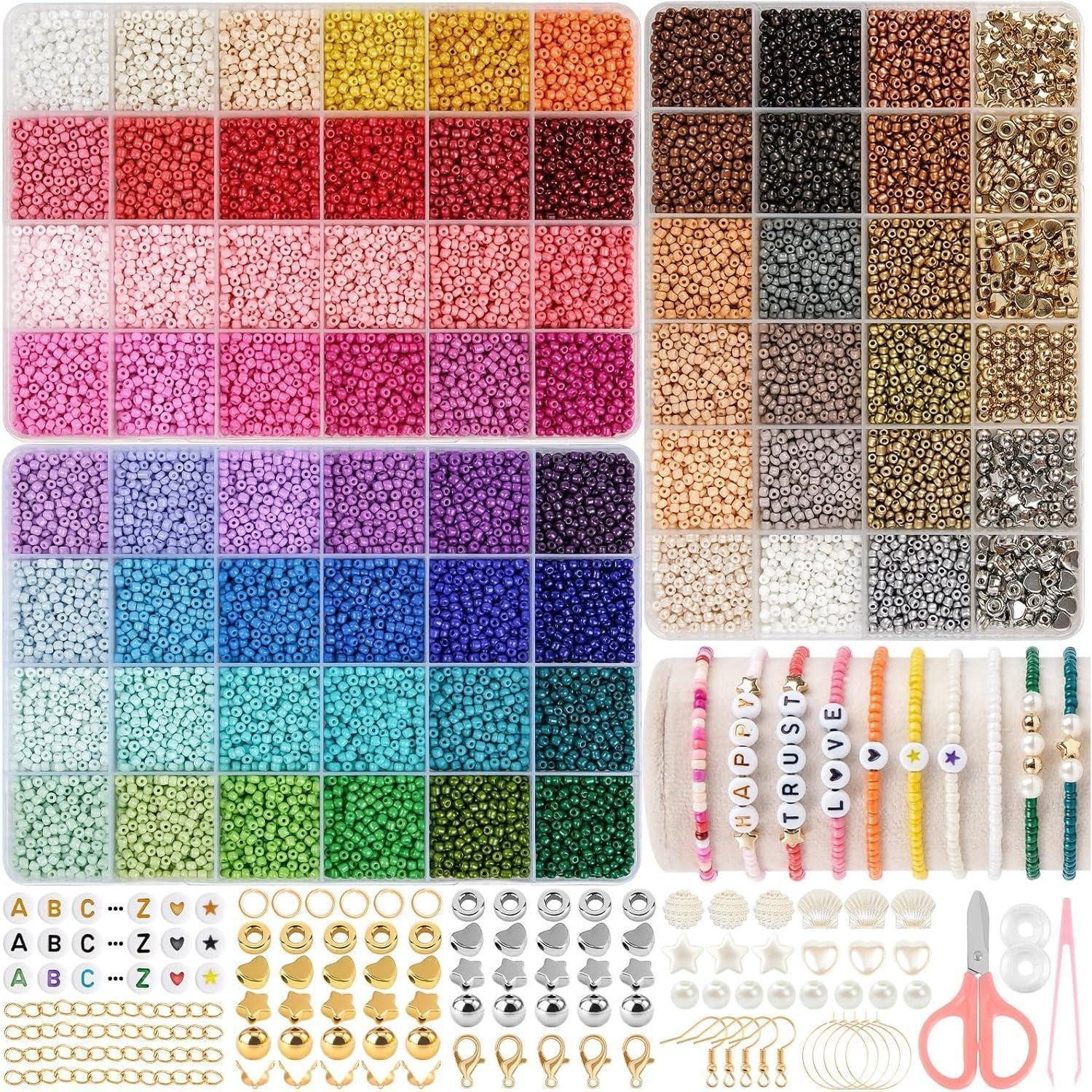 LuxusKollektion Bastelperlen Perlen für Armbänder 3mm Set Schmuck DIY Bastelset Buchstabenperlen