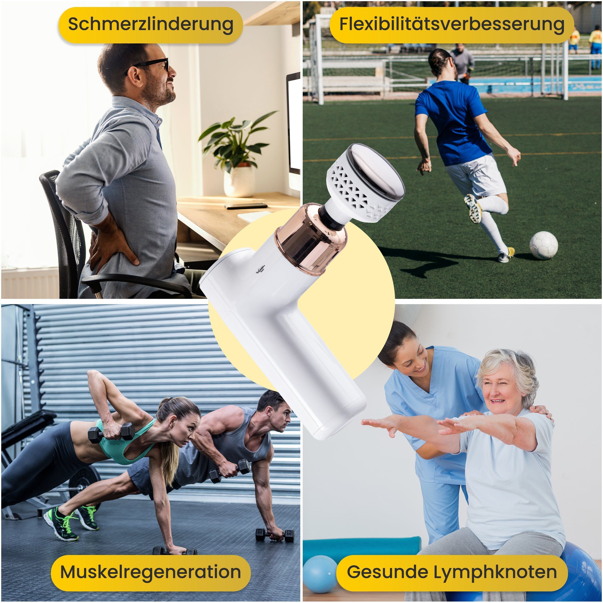 Goldstern-Tech Massagepistole Compact Pro, 6 Temperaturstufe und 8 Geschwindigkeitseinstellungen, Massagegerät mit 2200mAh Akku, Handmassagegerät mit Wärme- & Kältefunktion, 8 Stufen