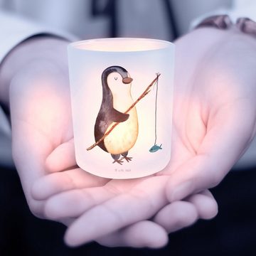 Mr. & Mrs. Panda Windlicht Pinguin Angler - Transparent - Geschenk, Kerzenglas, Teelichtglas, Fi (1 St), Hitzebeständig