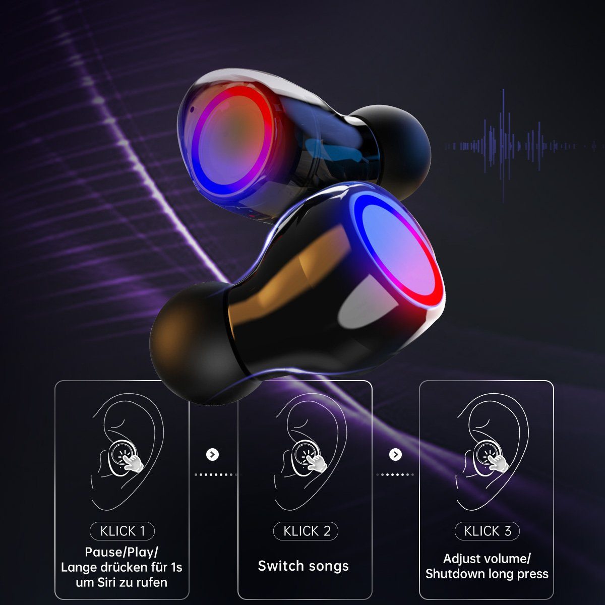 Voice Wasserdicht Kopfhörer Earbuds Assistant, LED Noise IP4 Wireless Ohrhörer) 7Magic (Wasserdicht Stereo Sportkopfhörer, Bluetooth 2000mah Anzeige In-Ear-Kopfhörer, Assistant, Siri, Google Cancelling, Ohrhörer, In-Ear-Kopfhörer