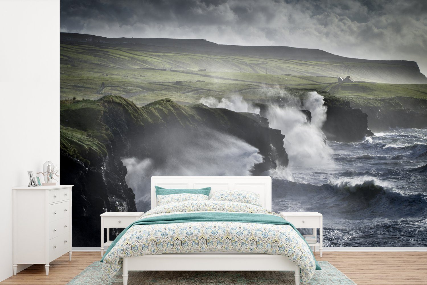 MuchoWow Fototapete Stürmischer Tag an den Cliffs of Moher, Matt, bedruckt, (6 St), Wallpaper für Wohnzimmer, Schlafzimmer, Kinderzimmer, Vinyl Tapete