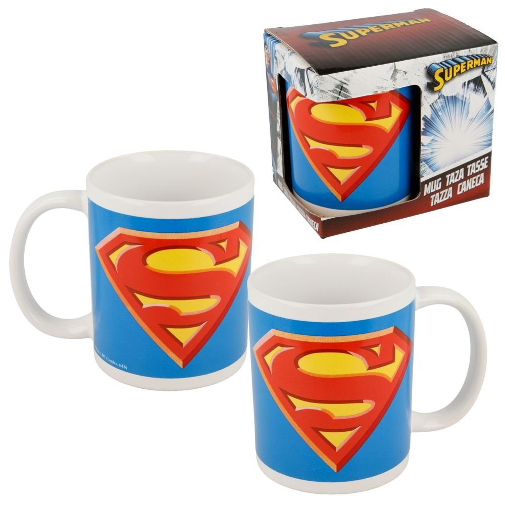 Superman Kindergeschirr-Set Keramik Tasse DC Superman 325 ml Henkel-Becher in Geschenkbox, Porzellan