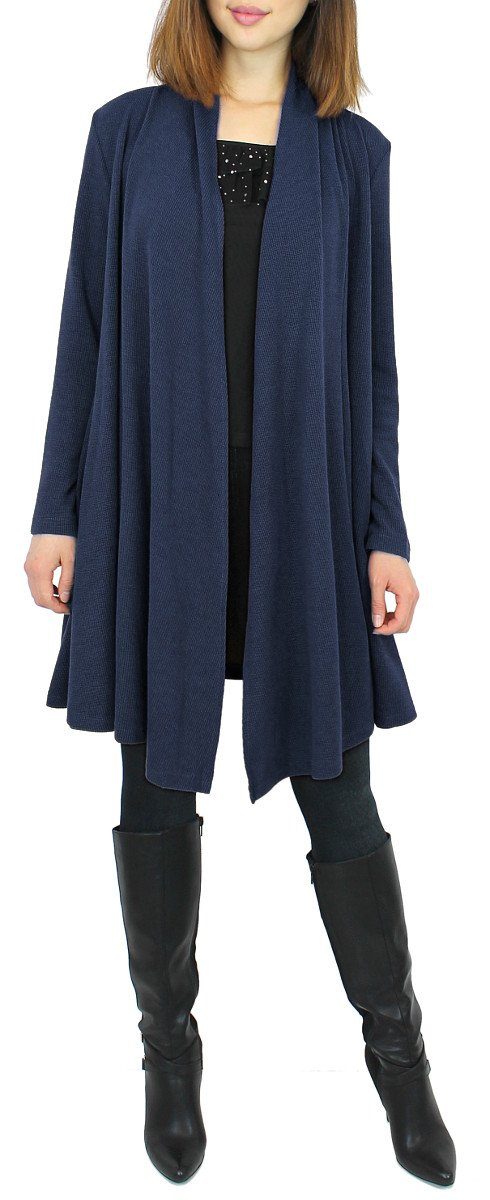 dy_mode Cardigan Damen Cardigan Lang Herbst Long Strickjacke Langarm Jacke Offen in Unifarbe CA020-Tiefblau