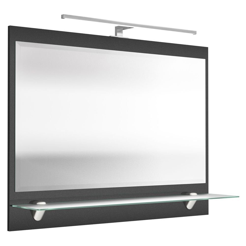 Lomadox Badspiegel RIMAO-100, Spiegel 90cm anthrazit LED, verchromte Lampe,  BxHxT: ca. 90x68x20 cm